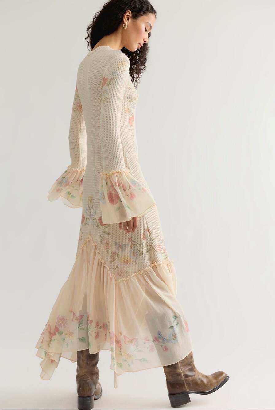 Free People Cleo Thermal Maxi Dress Natural Floral Print Size Small   NWT - Picture 5 of 5